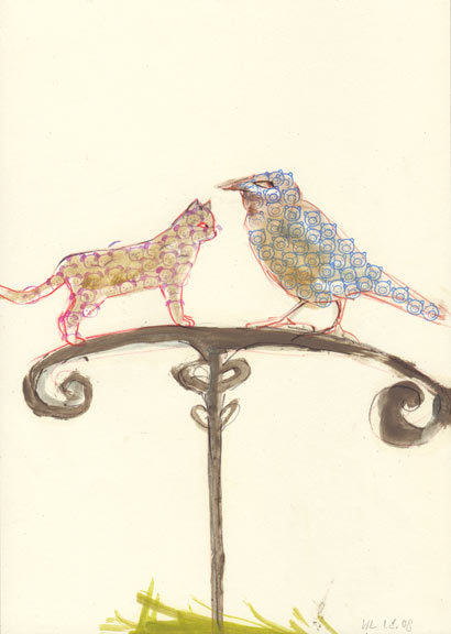 katze und vogel mit schweine- und brchenkopf